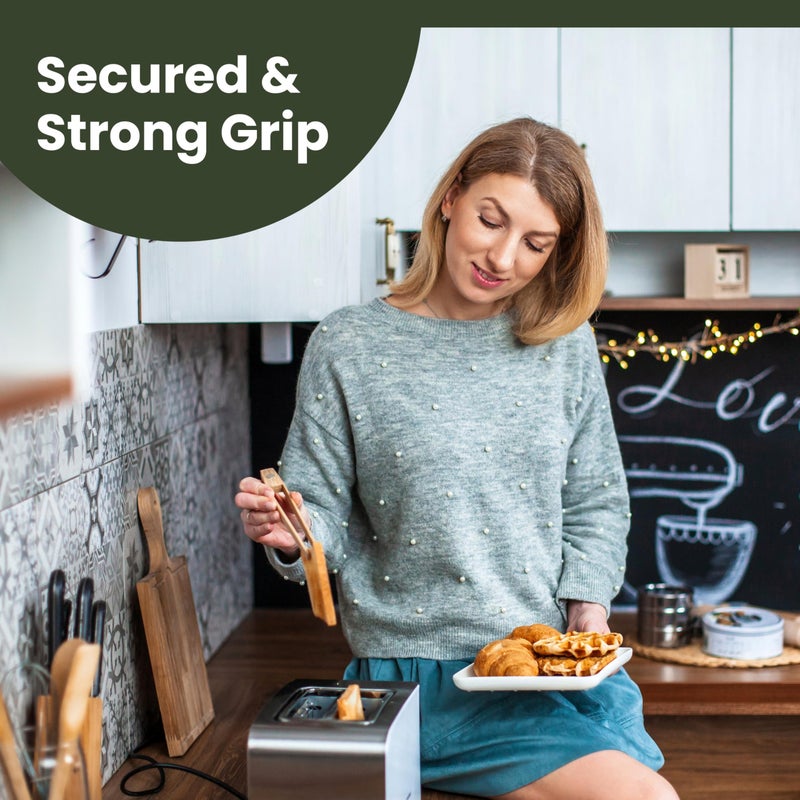 THREE WAY CUT Toaster Tongs With Magnet | Kitchen Utensils For Cooking and Holding Toast Bacon Muffin Bagel Bread | 8 Inch Long Natural Non Toxic Bamboo - Image 5